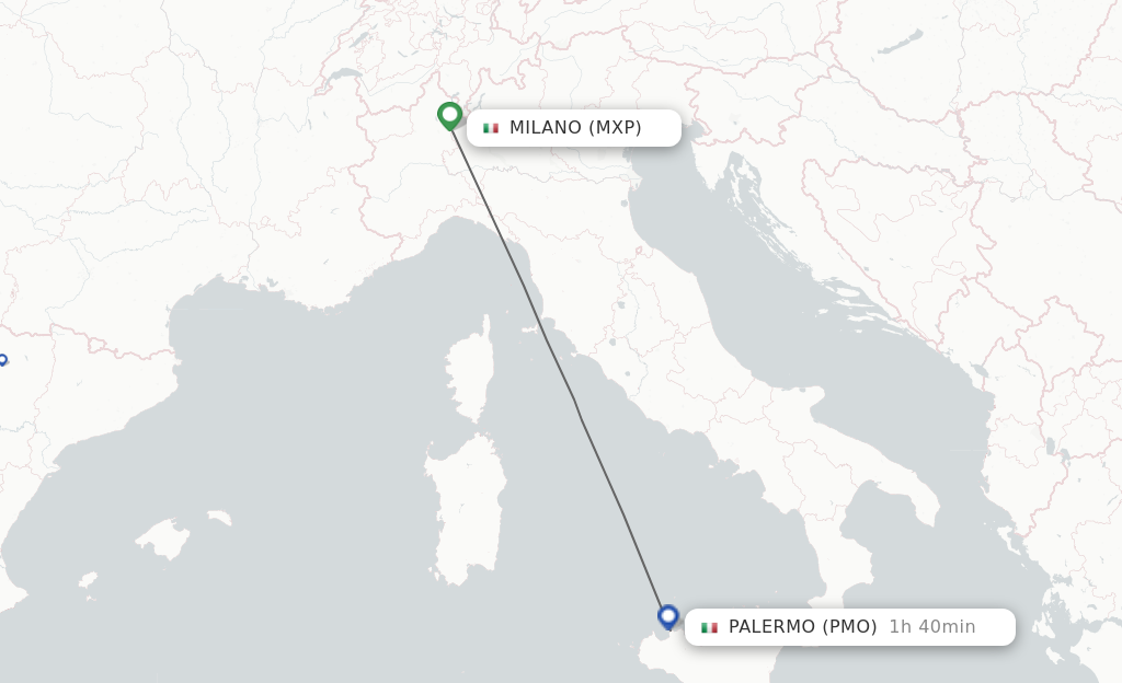 Flights from Milano to Palermo route map
