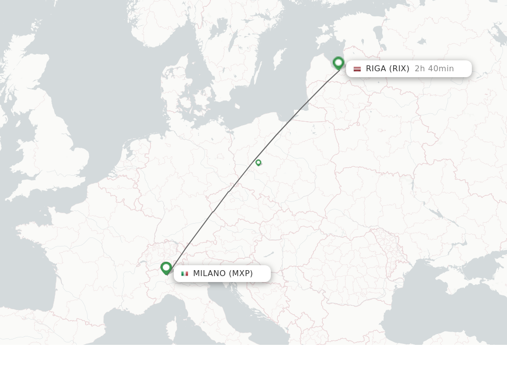 Flights from Milan to Riga route map