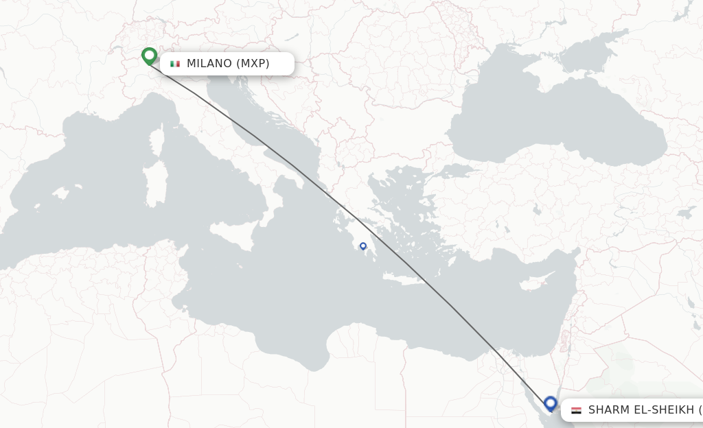 Flights from Milano to Sharm El-Sheikh route map