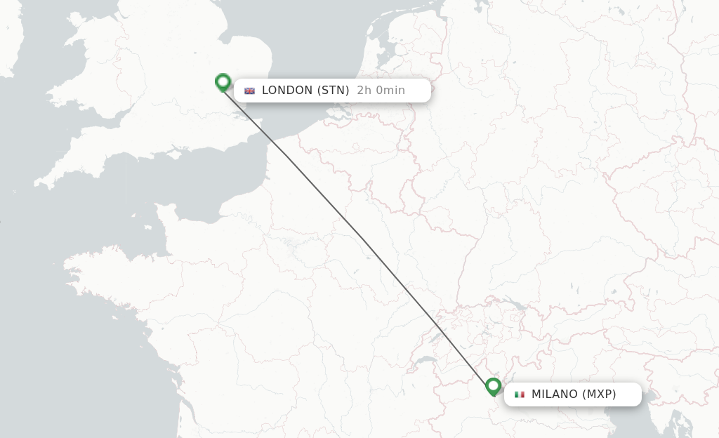 Flights from Milano to London route map