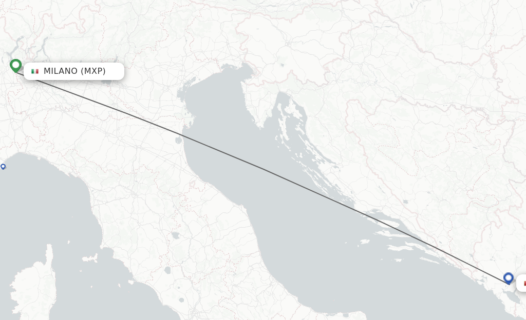Flights from Milan to Podgorica route map