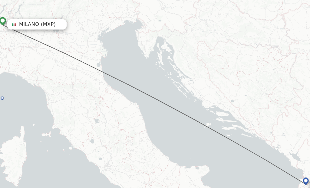 Flights from Milan to Tirana route map