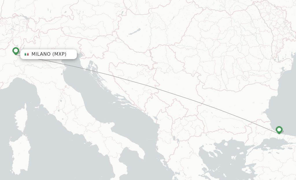 Route map with flights from Milan with Turkish Airlines