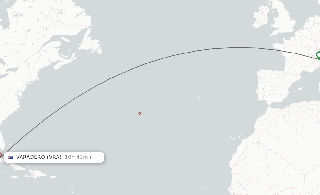 Flights from Milan to Varadero route map