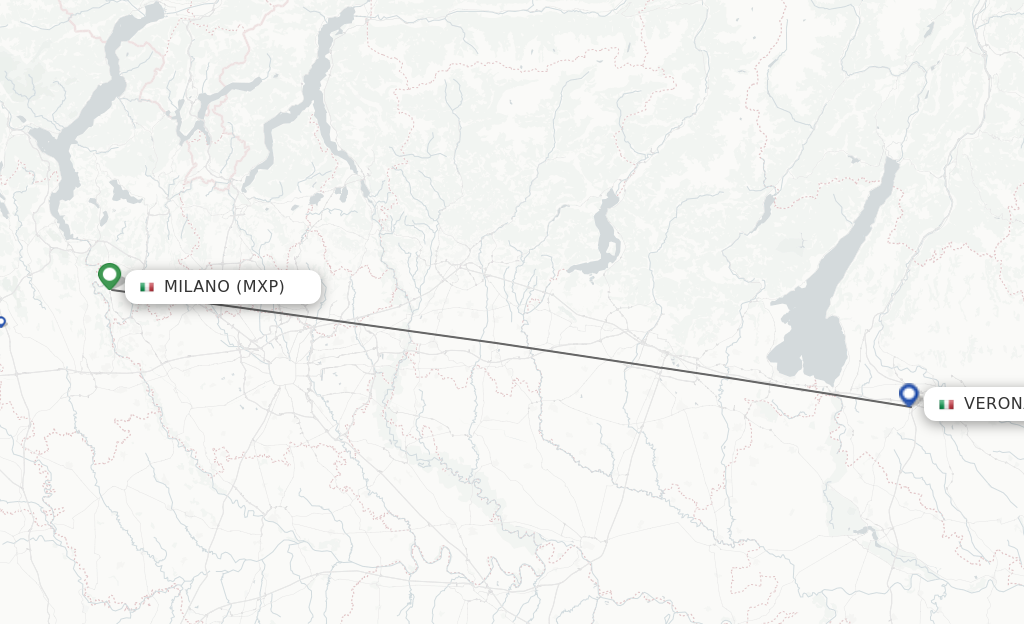 Flights from Milan to Verona route map