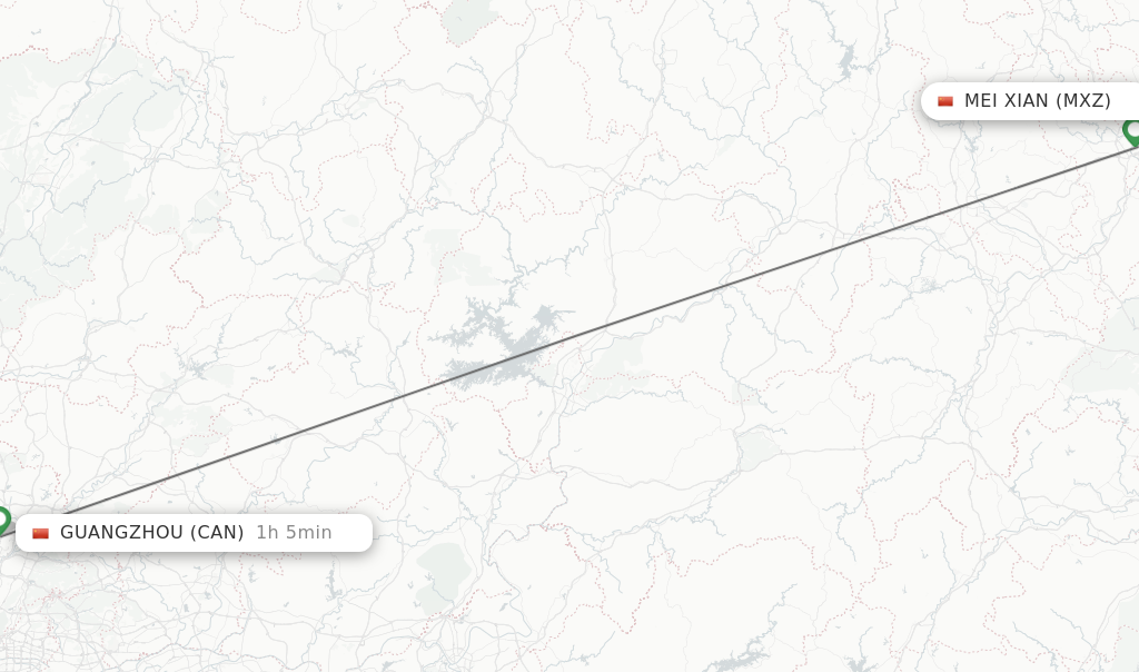 Flights from Mei Xian to Guangzhou route map