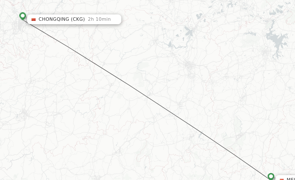 Flights from Mei Xian to Chongqing route map