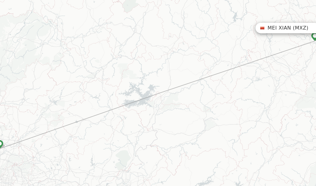 Route map with flights from Mei Xian with China Southern