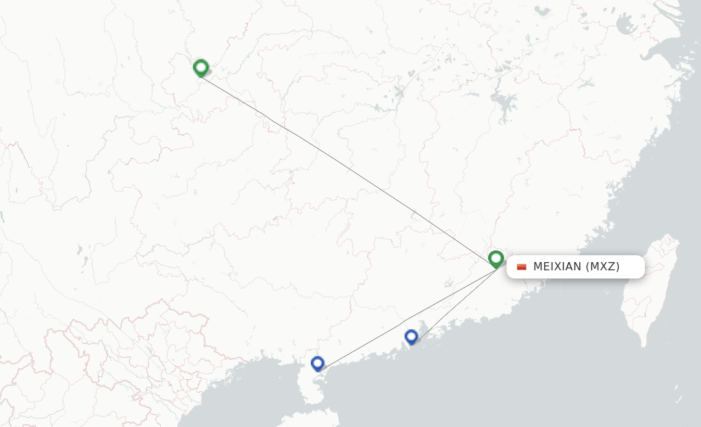 Route map with flights from Mei Xian with Gestair