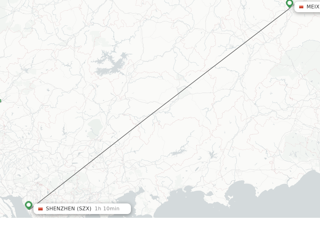 Flights from Mei Xian to Shenzhen route map