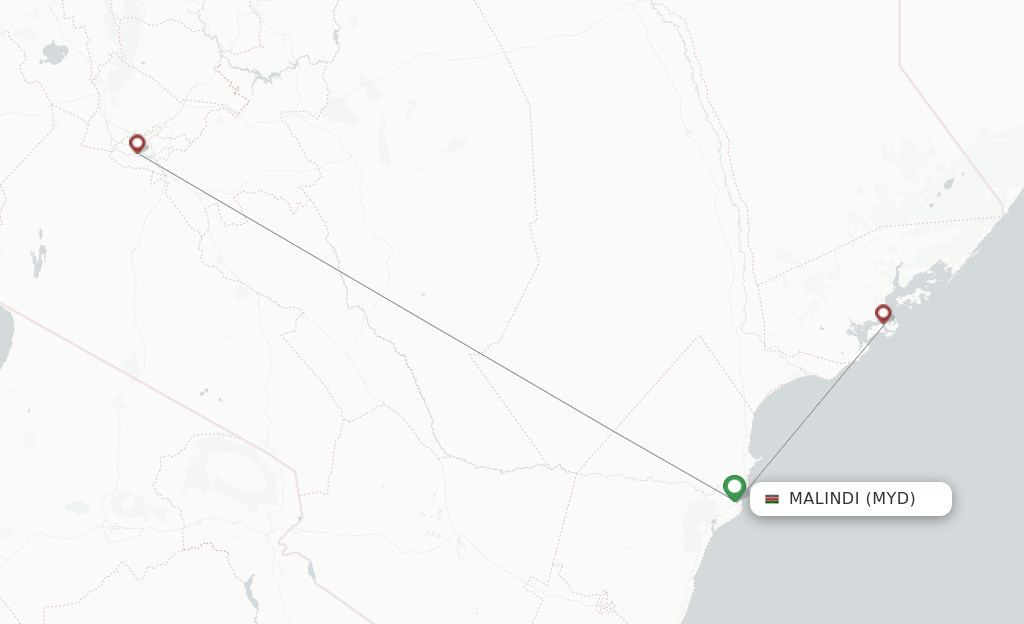 Route map with flights from Malindi with FlexFlight