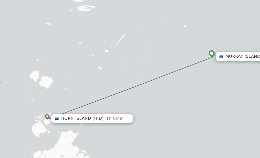 Flights from Murray Island to Horn Island route map