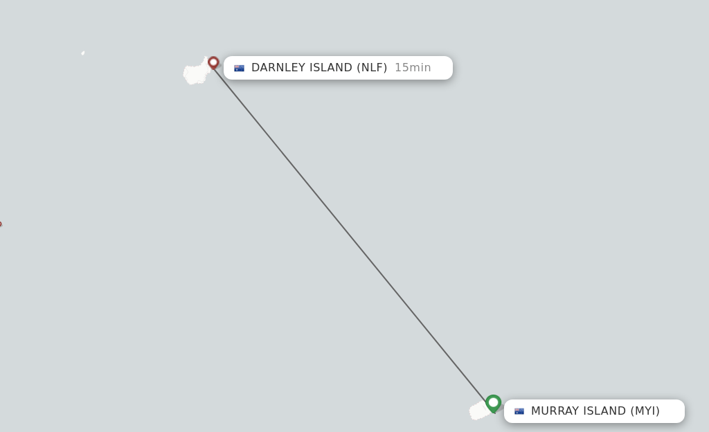 Flights from Murray Island to Darnley Island route map