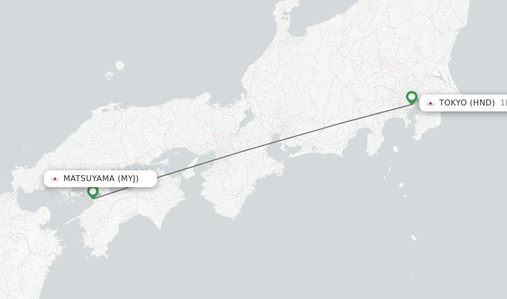 Flights from Matsuyama to Tokyo route map