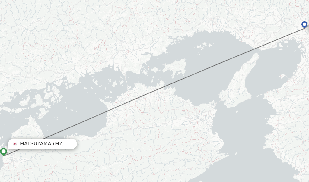 Flights from Matsuyama to Osaka route map