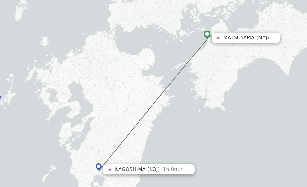 Flights from Matsuyama to Kagoshima route map