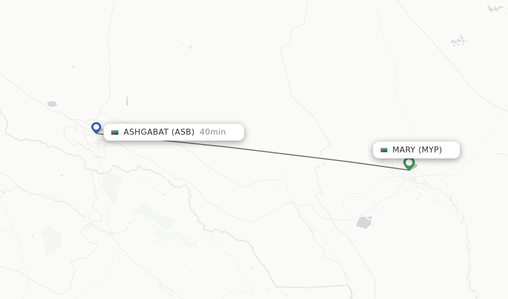 Flights from Mary to Ashgabat route map