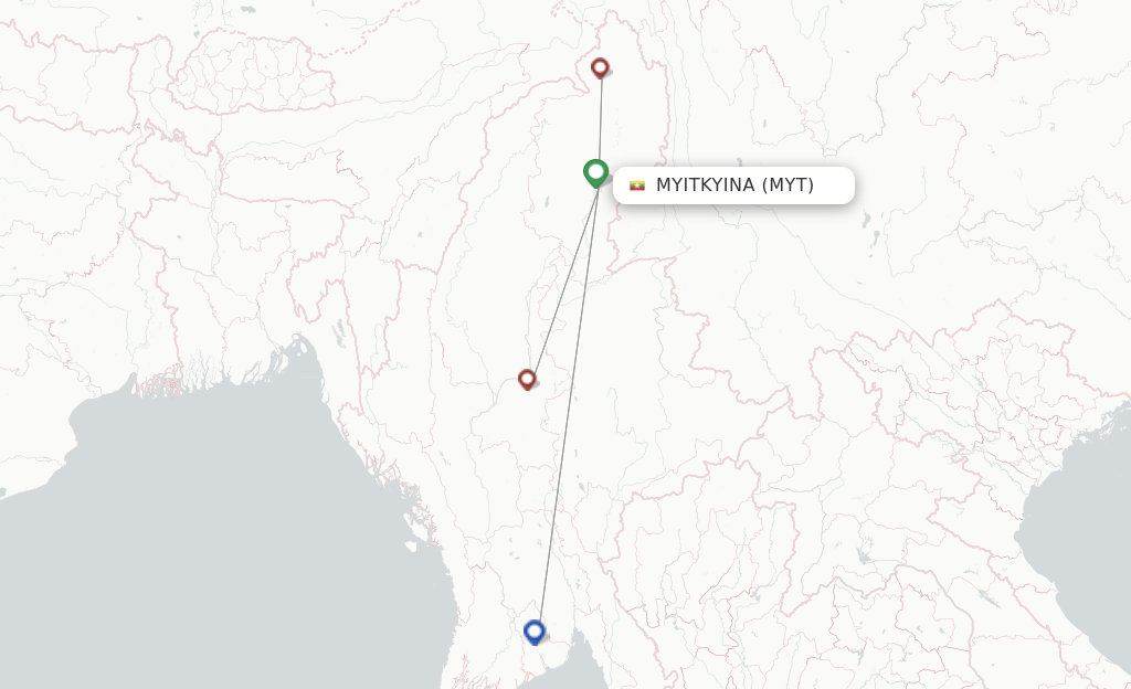 Route map with flights from Myitkyina with MAI
