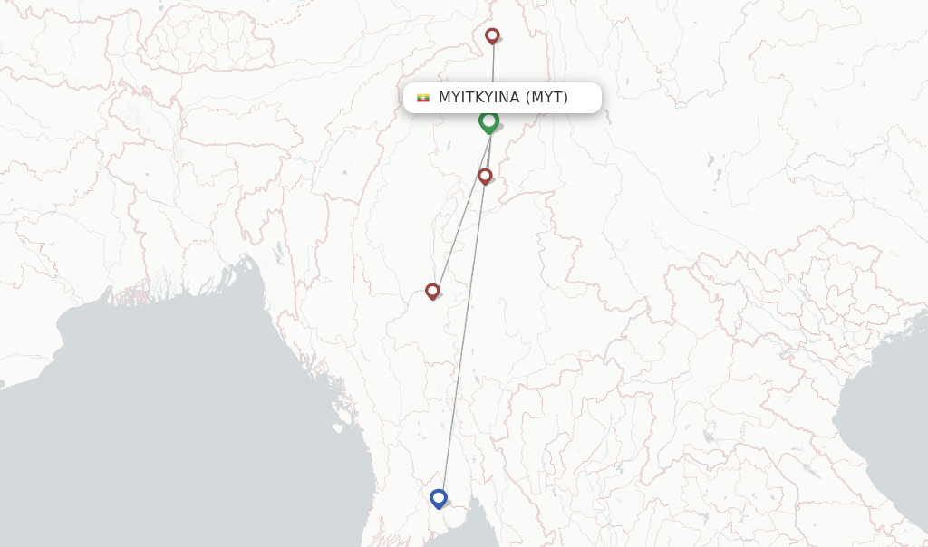 Myitkyina flight map