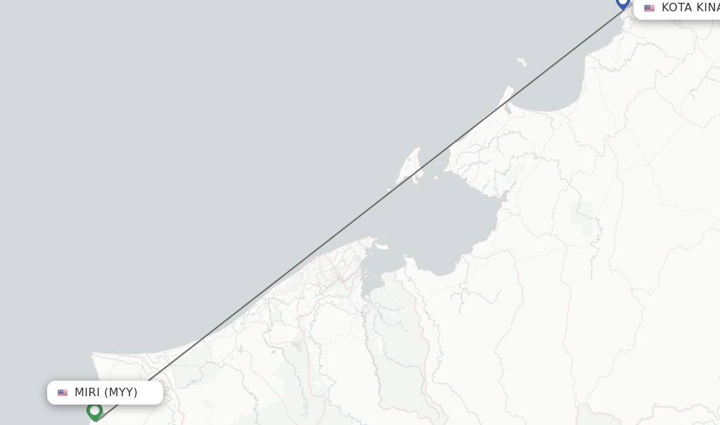 Flights from Miri to Kota Kinabalu route map