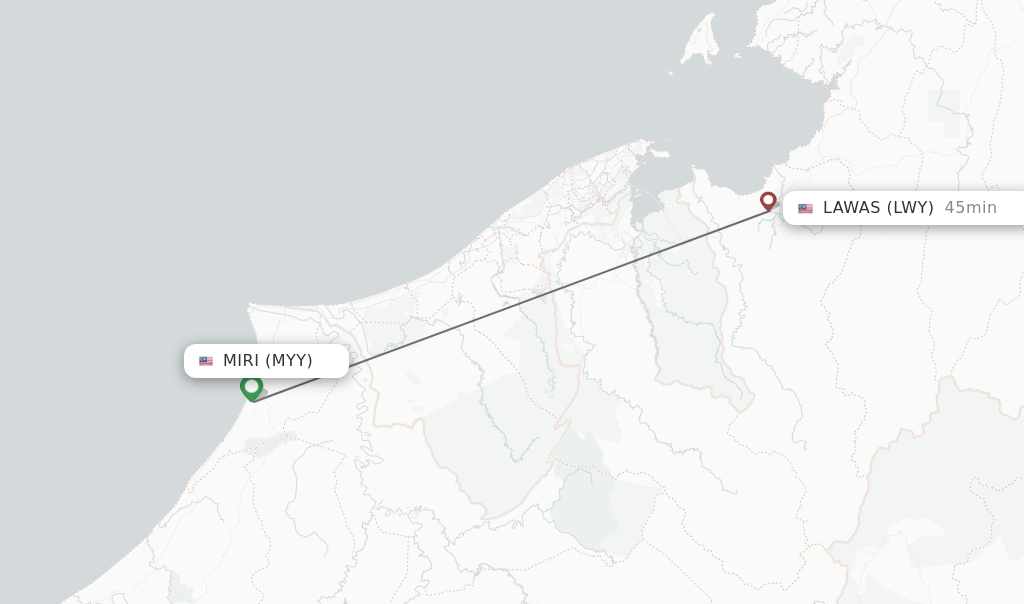 Flights from Miri to Lawas route map