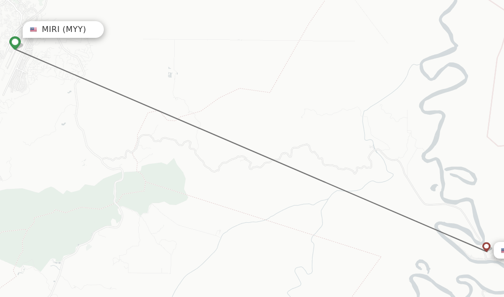 Flights from Miri to Marudi route map