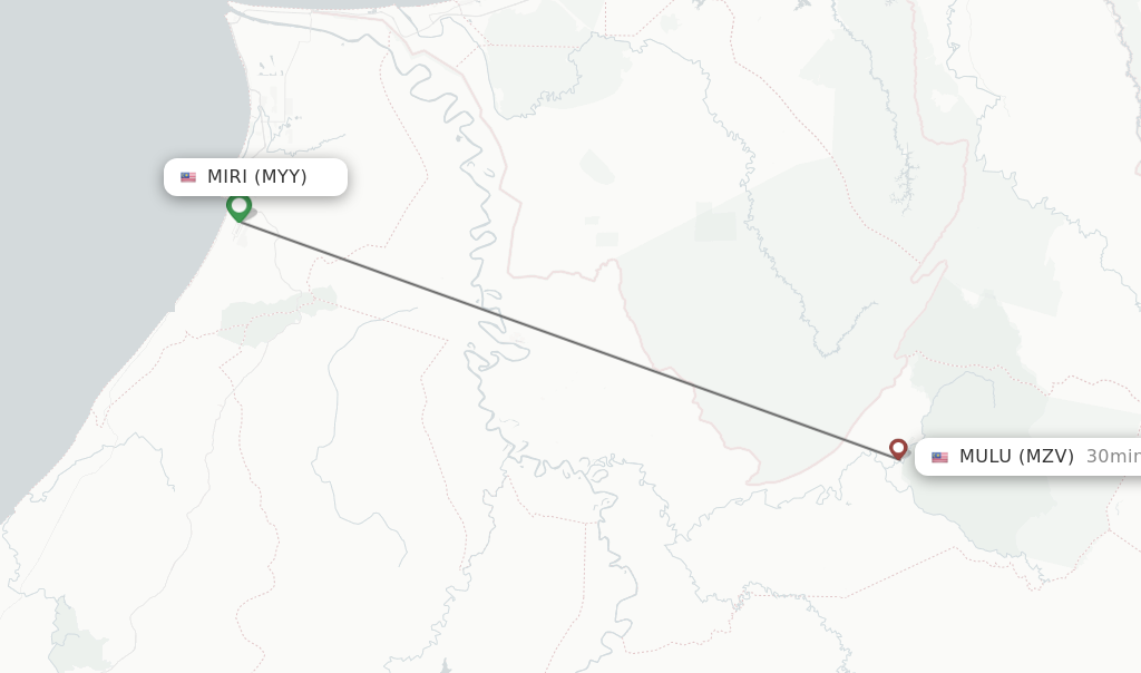 Flights from Miri to Mulu route map