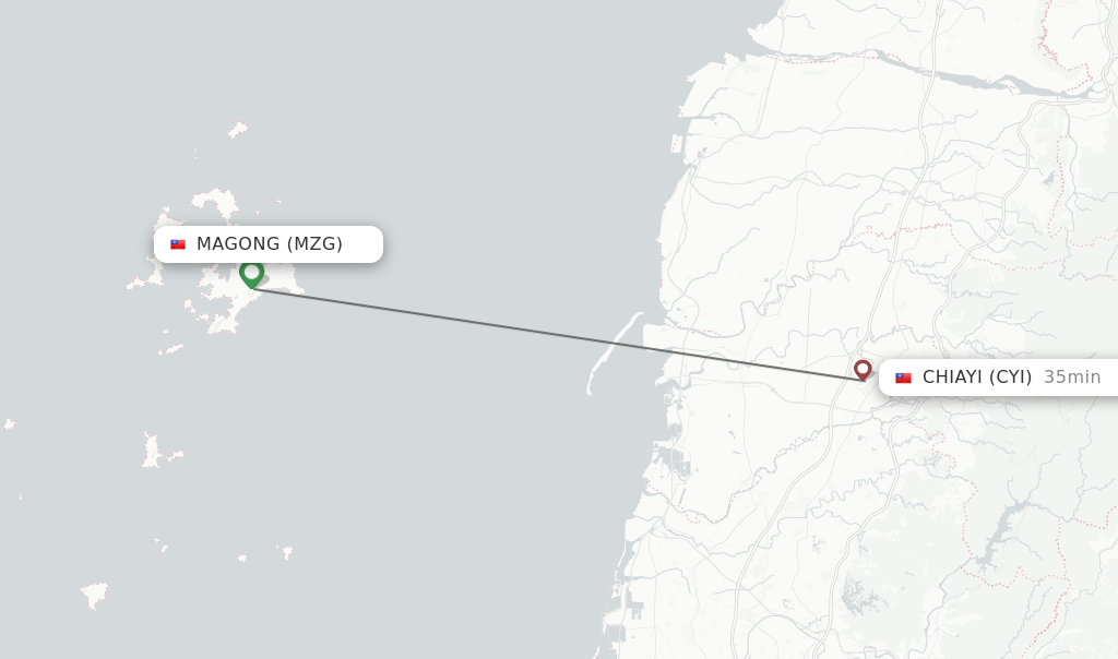 Flights from Magong to Chiayi route map