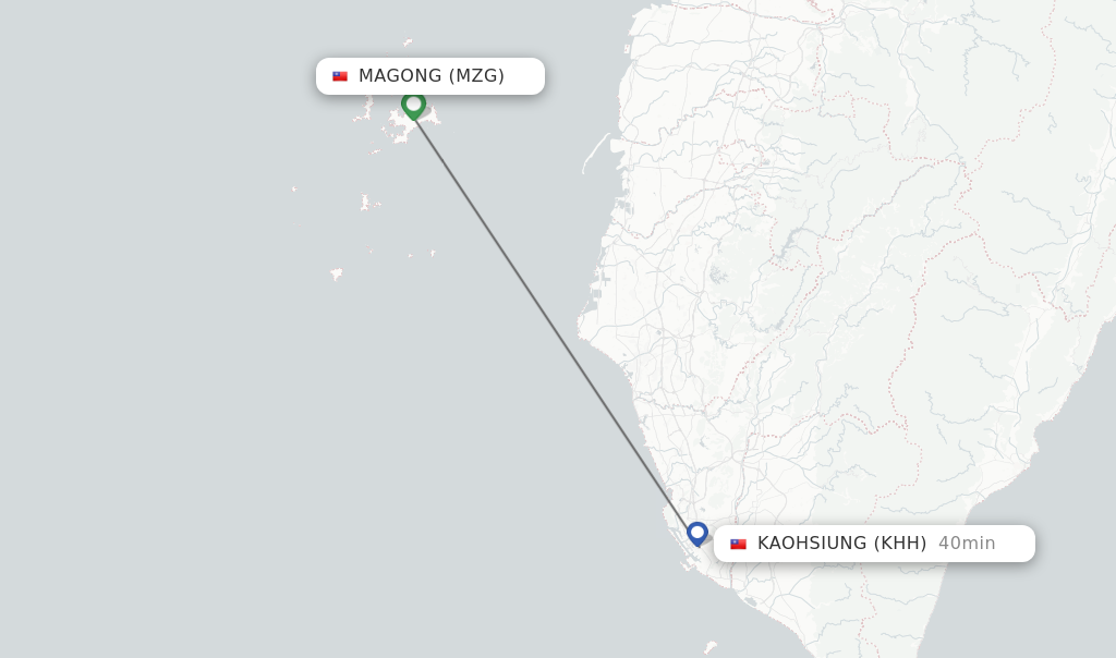 Flights from Magong to Kaohsiung route map