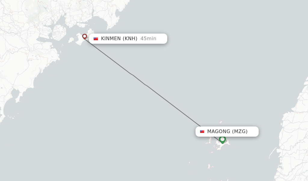 Flights from Magong to Kinmen route map