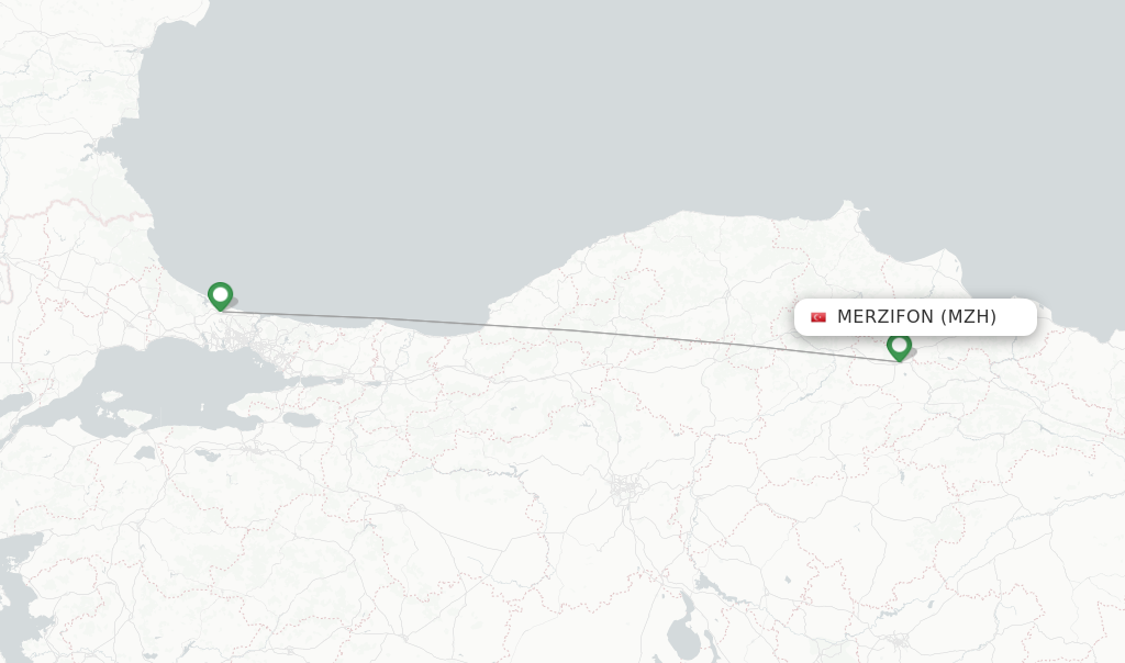 Route map with flights from Merzifon with Turkish Airlines