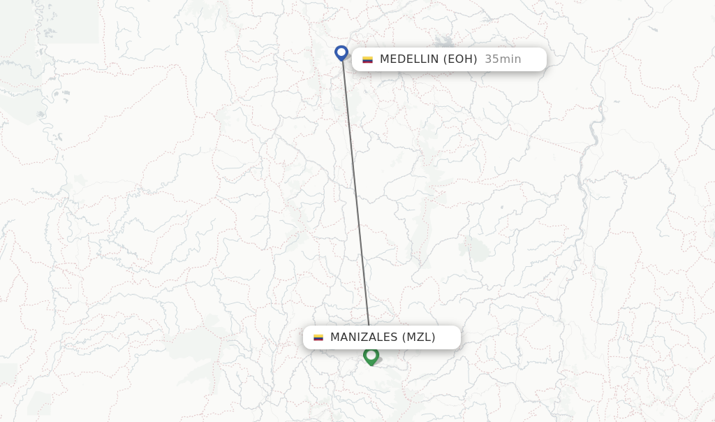 Flights from Manizales to Medellin route map