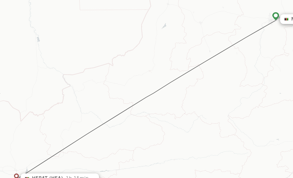 Flights from Mazar-I-Sharif to Herat route map