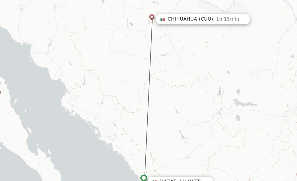 Flights from Mazatlan to Chihuahua route map