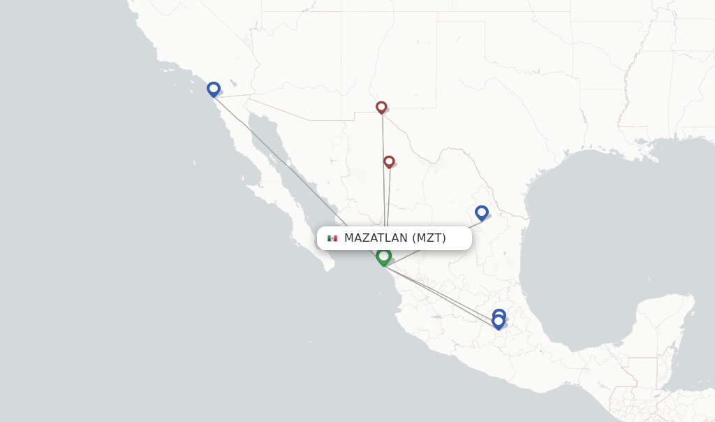 Route map with flights from Mazatlan with Viva
