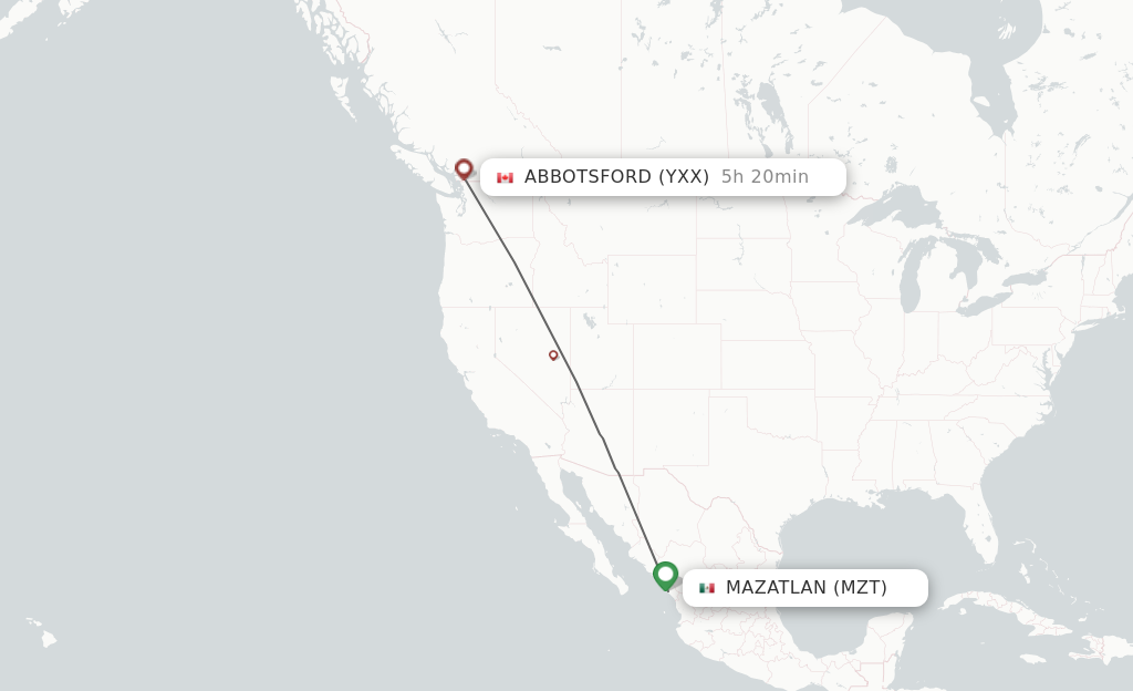 Flights from Mazatlan to Vancouver route map