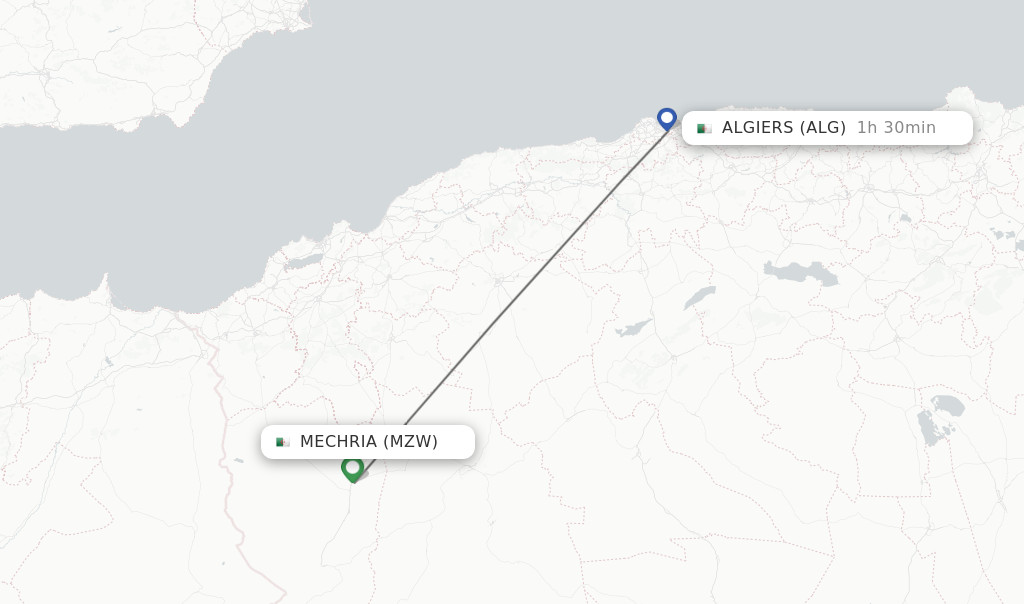 Flights from Mechria to Algiers route map