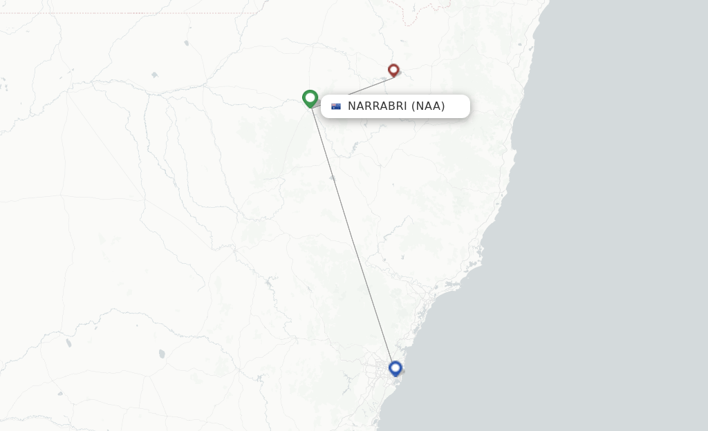 Route map with flights from Narrabri with VivaColombia