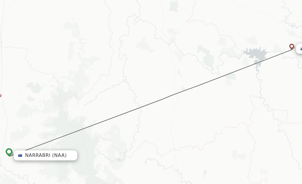 Flights from Narrabri to Inverell route map