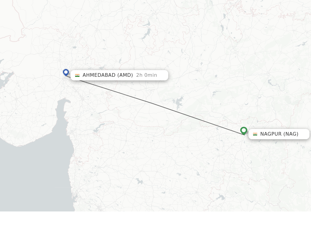 Flights from Nagpur to Ahmedabad route map