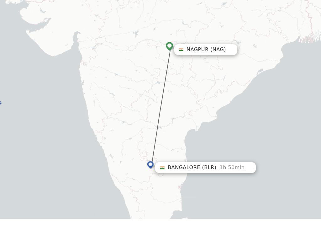 Flights from Nagpur to Bengaluru route map