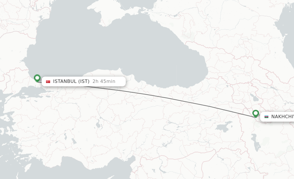 Flights from Nakhichevan to Istanbul route map
