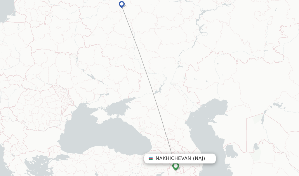Route map with flights from Nakhichevan with UTair