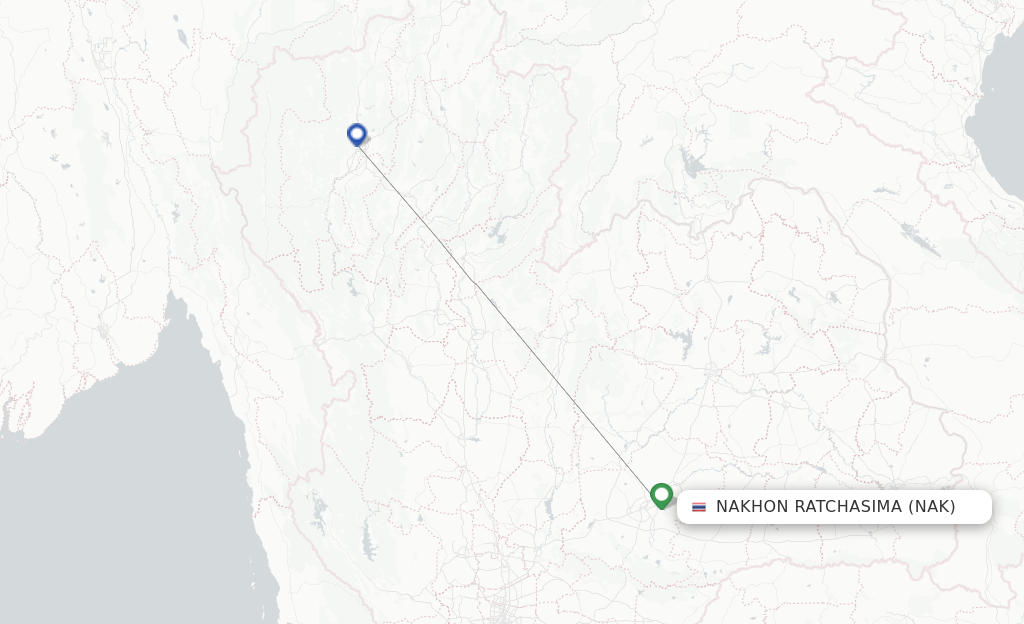 Flights from Nakhon Ratchasima to Phuket route map