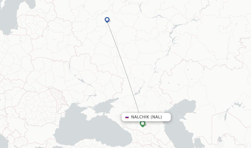 Route map with flights from Nalchik with Pobeda