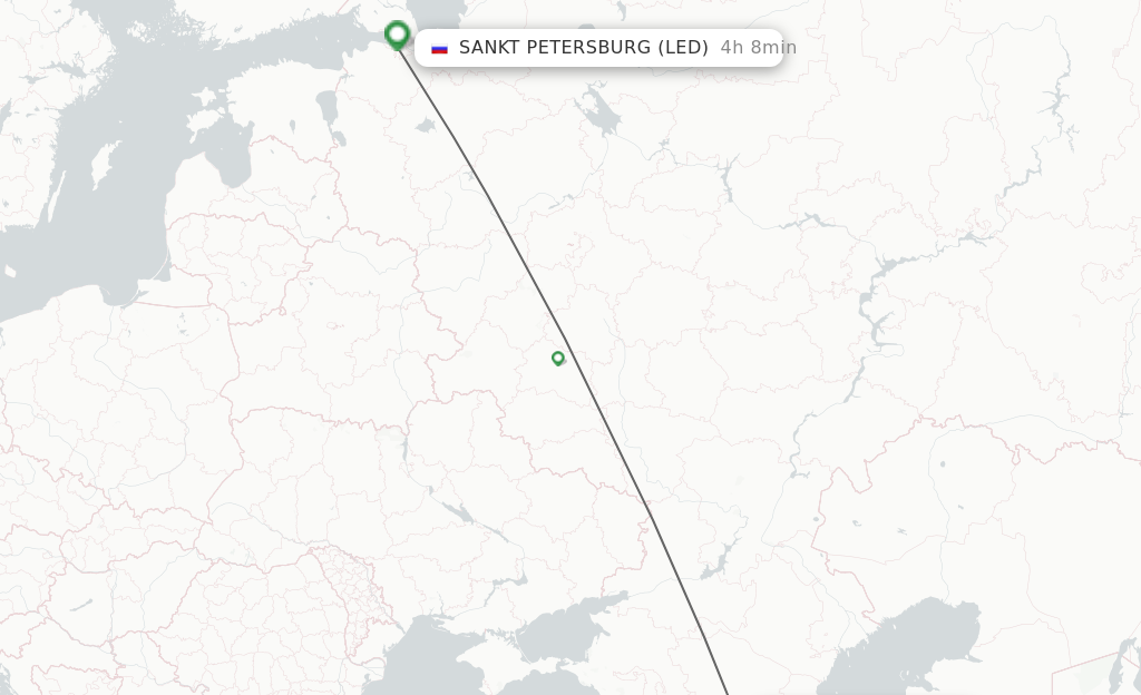 Flights from Nalchik to Saint Petersburg route map