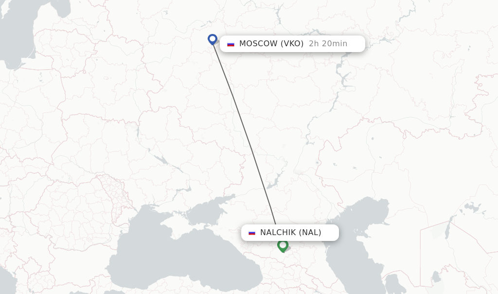 Flights from Nalchik to Moscow route map
