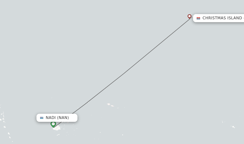 Flights from Nadi to Christmas Island route map