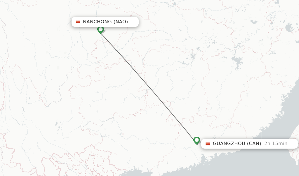 Flights from Nanchong to Guangzhou route map