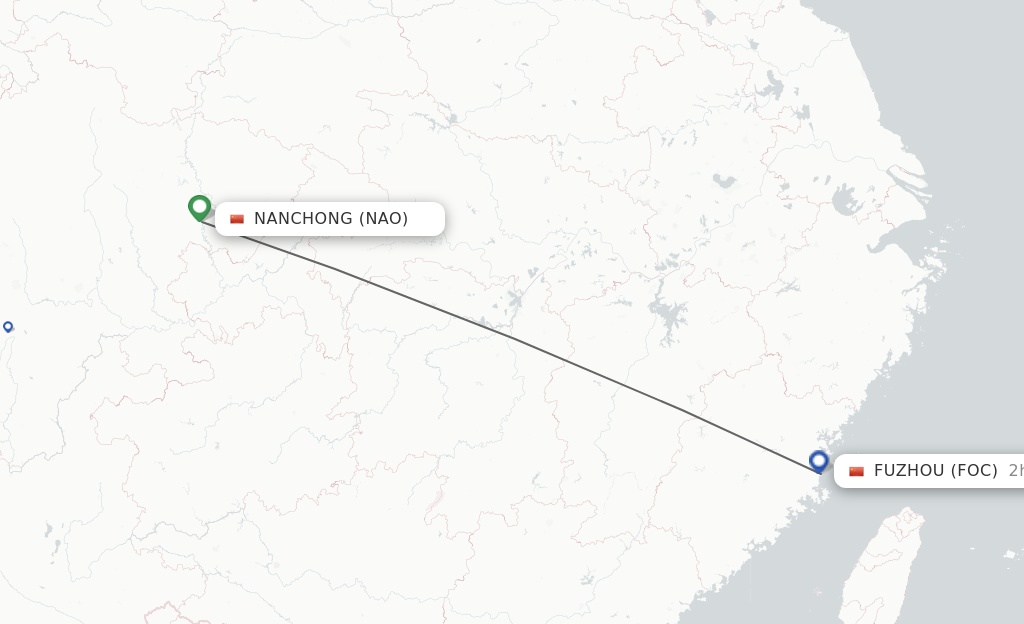 Flights from Nanchong to Fuzhou route map
